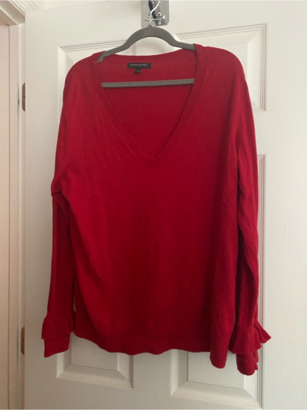 Banana Republic Red V-Neck Sweater Ruffle Sleeves- XL